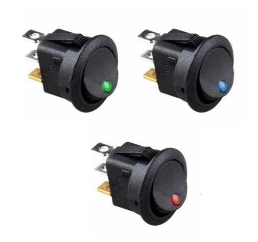 SPST 12V Round Dot Lighted Rocker Switch Toggle - Robot Pi Shop