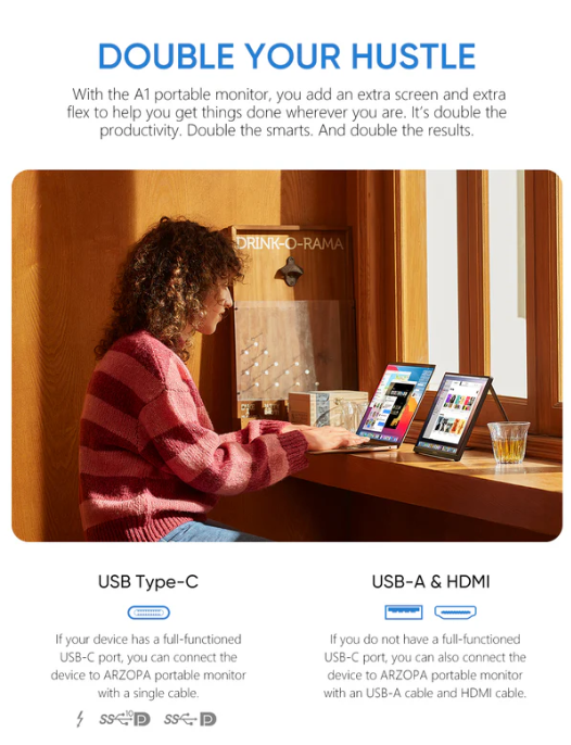 Arzopa Portable Monitor 15.6" FHD 1080P
