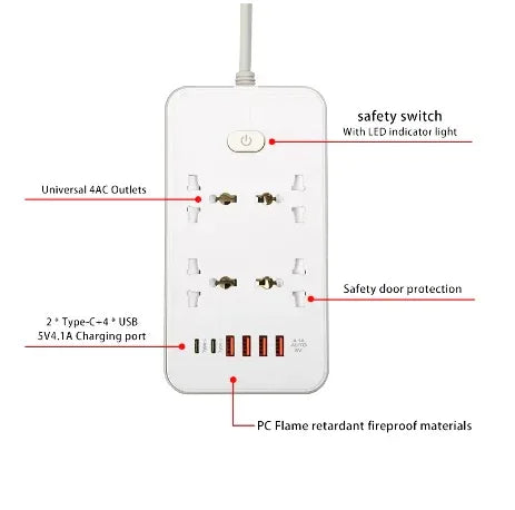 4 AC Power Socket with 6 USB - Robot Pi Shop