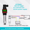 ES-PC300 Pressure Transmitter with LCD display, wiring diagram, and technical specifications on a white background.