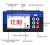 Control panel with digital display and labeled buttons on a white background