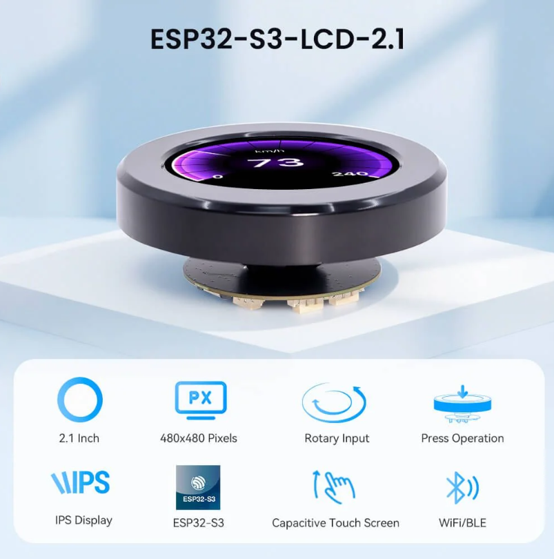 CrowPanel 2.1inch-HMI ESP32 Rotary Display 480*480 IPS Round Touch Knob Screen