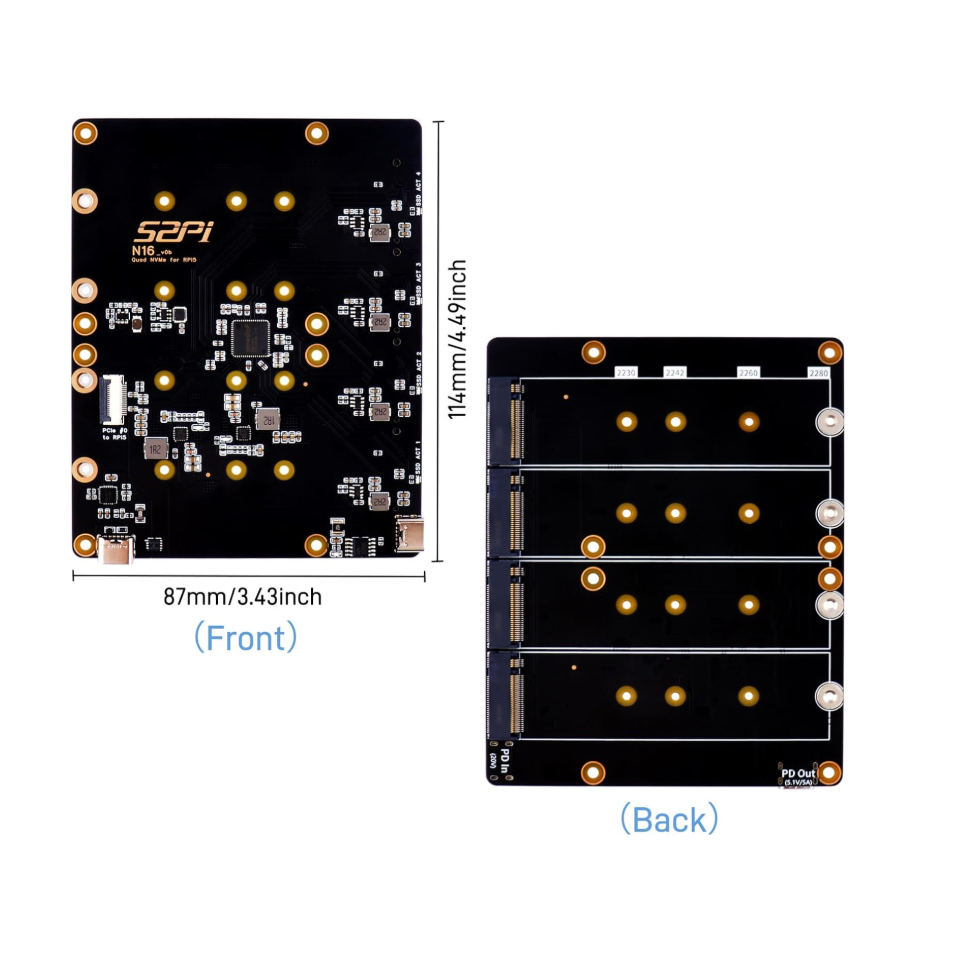 GeeekPi N16 Quad M.2 M-Key NVMe SSD HAT for Raspberry Pi 5