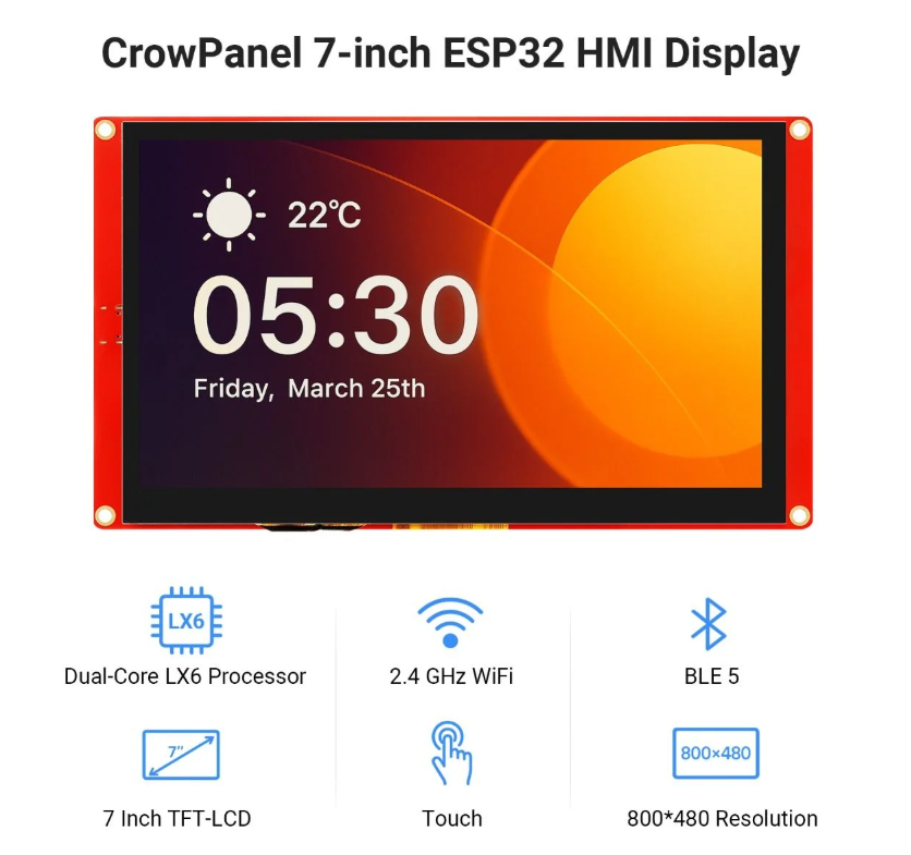 CrowPanel 7.0" -HMI ESP32 Display 800x480 RGB TFT LCD Touch Screen