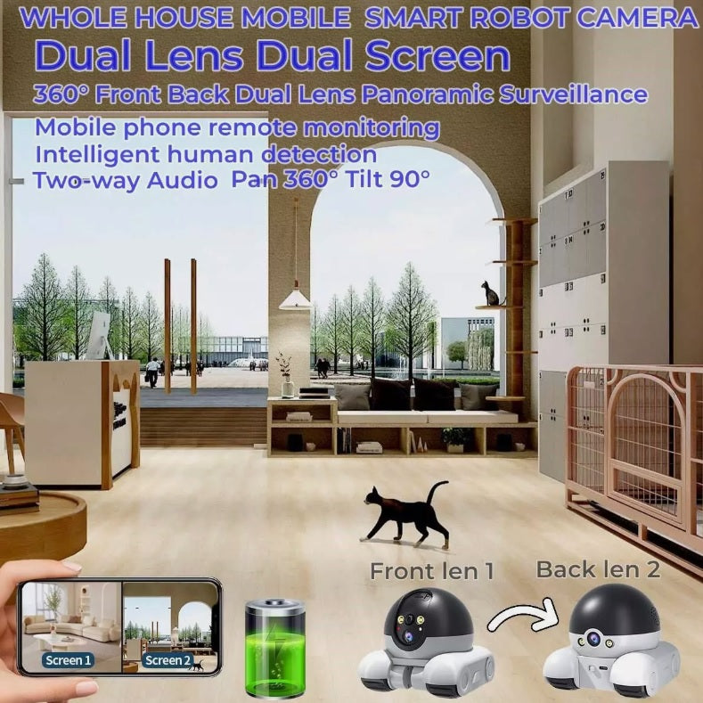 Smart Movable 2MP Dual Lens Dual Screen Pet Cat Action Robot