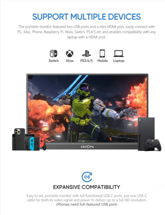 Arzopa Portable Monitor 15.6" FHD 1080P