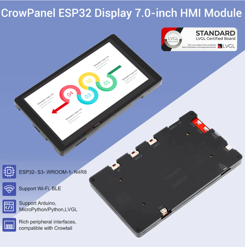 CrowPanel 7.0" -HMI ESP32 Display 800x480 RGB TFT LCD Touch Screen