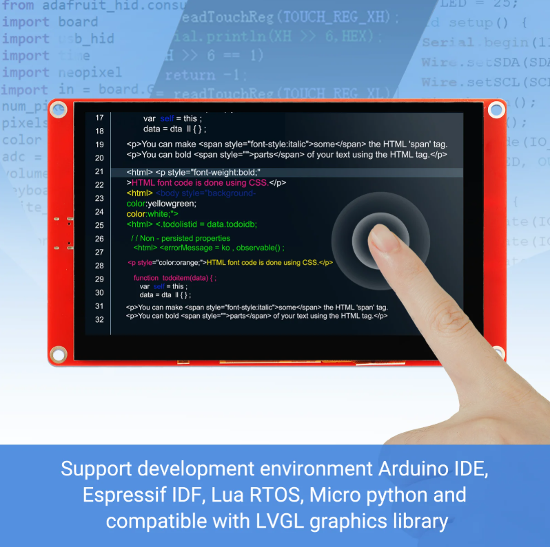 CrowPanel 5.0"-HMI ESP32 Display 800x480 RGB TFT LCD Touch Screen