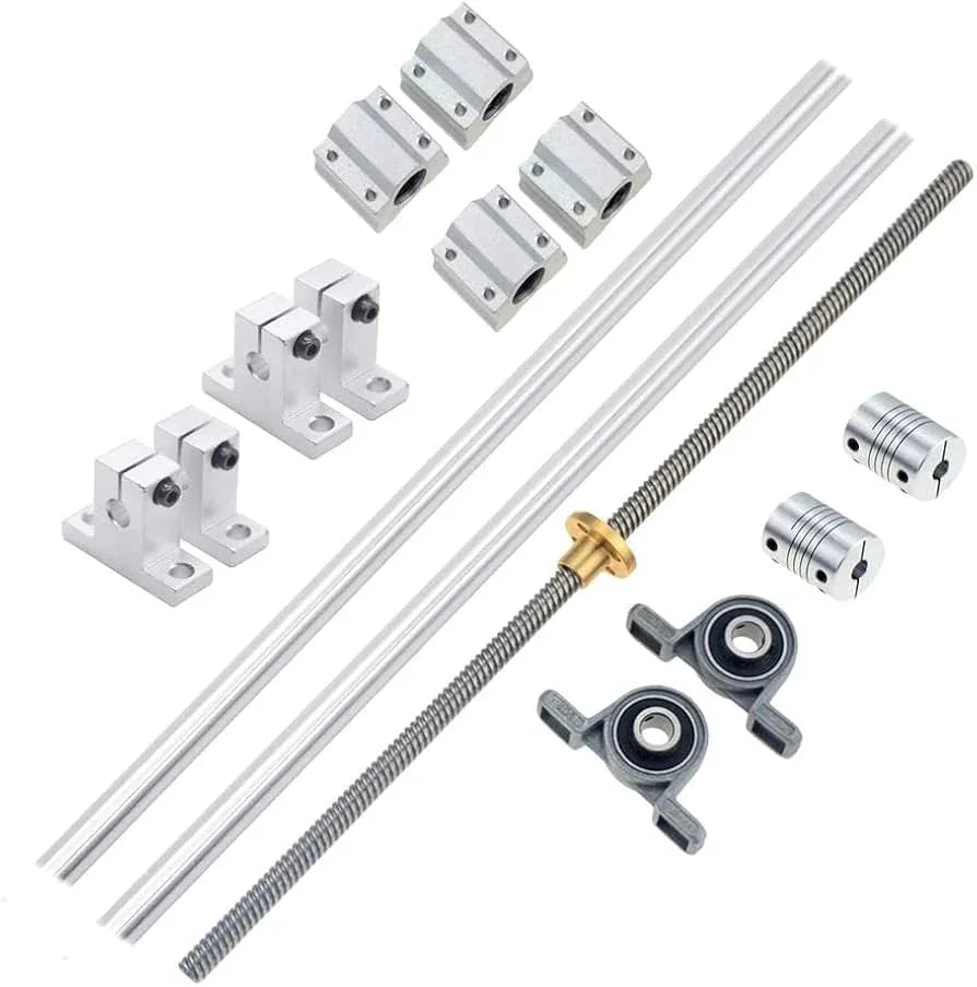 500mm 8mm Horizontal Double Track Lead Screw Coupling Bearing & Linear Shaft Optical Axis Bearing Set - Robot Pi Shop