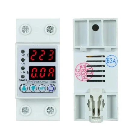 2P 63A DUAL DISPLAY ADJUSTABLE OVER-VOLTAGE PROTECTOR - Robot Pi Shop