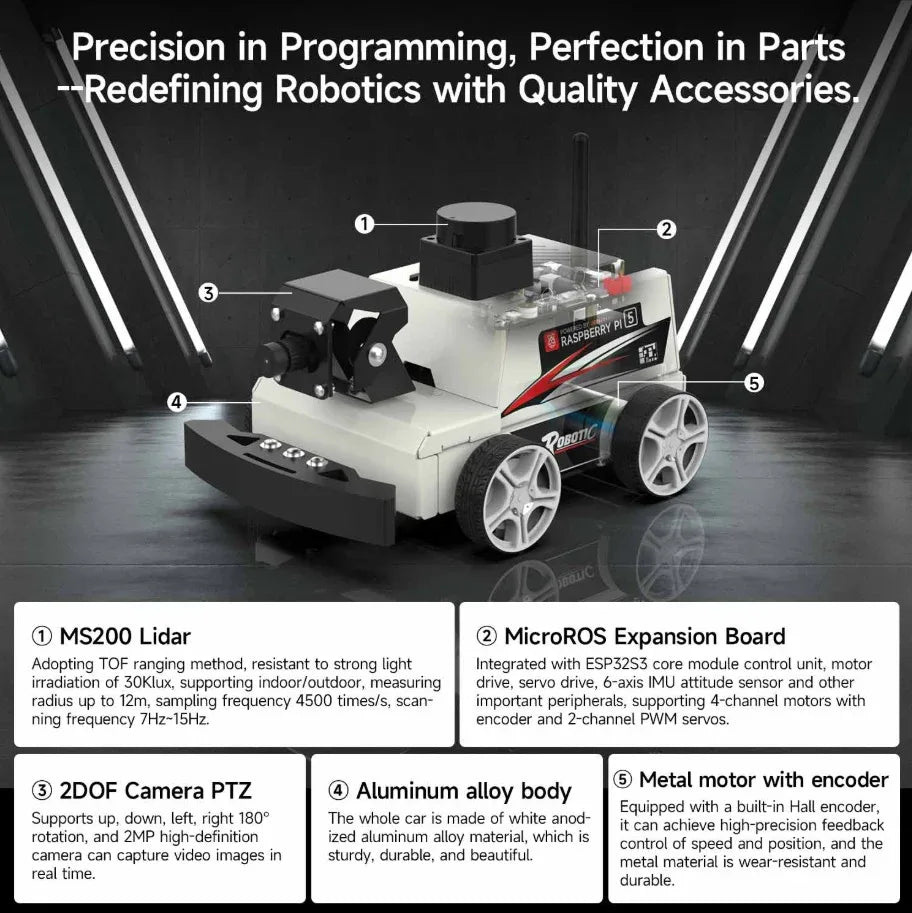 micro ros educational robot car ros2-humble pc virtual... MicroROS-Pi5 ROS2 Robot Car – Robot Pi Shop