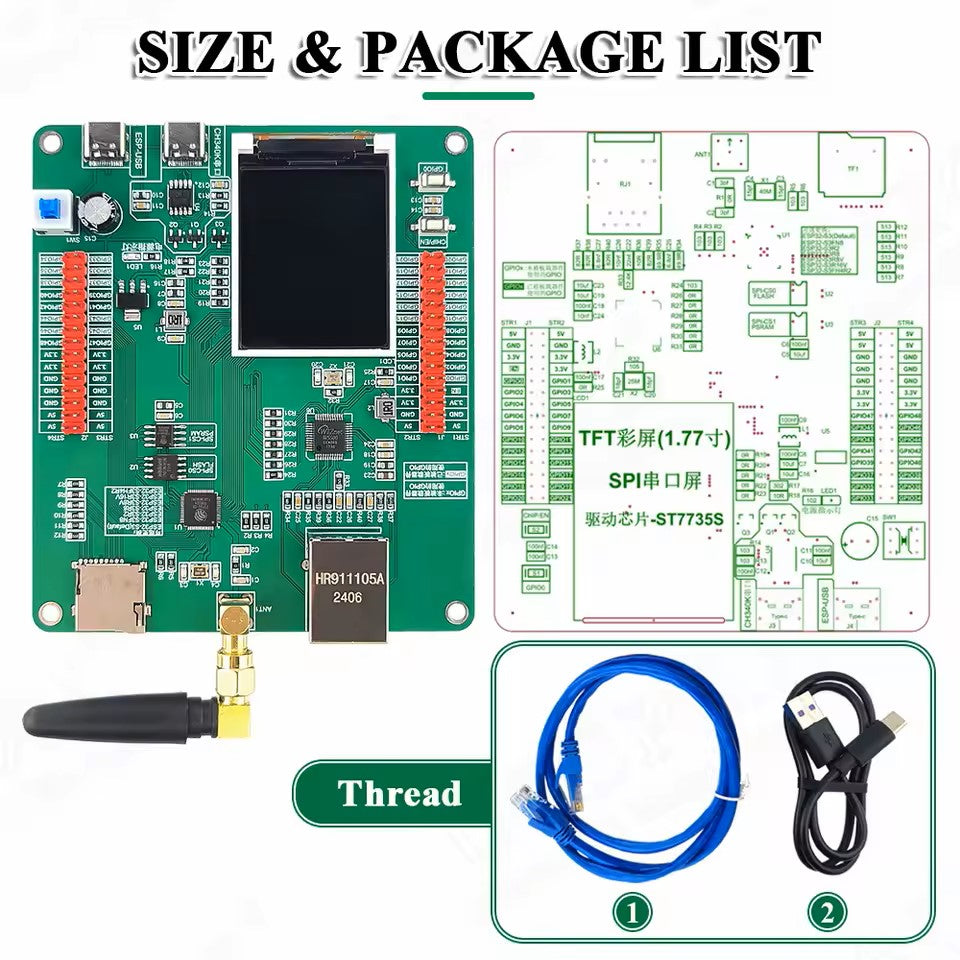 Electronic board with components and accessories on a white background