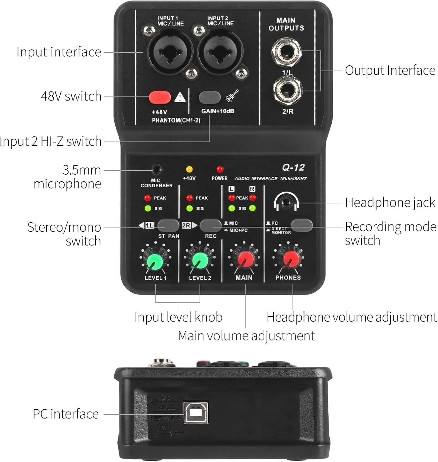Q12 USB Audio Interface - Robot Pi Shop