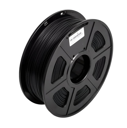 Spool of black filament on a white background