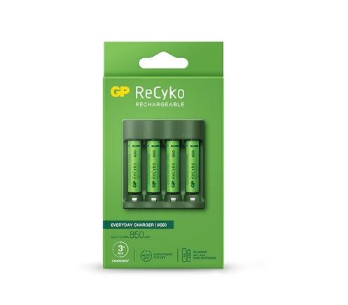 GP ReCyko Everyday Charger (USB) B421 4-slot NiMH with 4 x AAA 850mAh NiMH Batteries