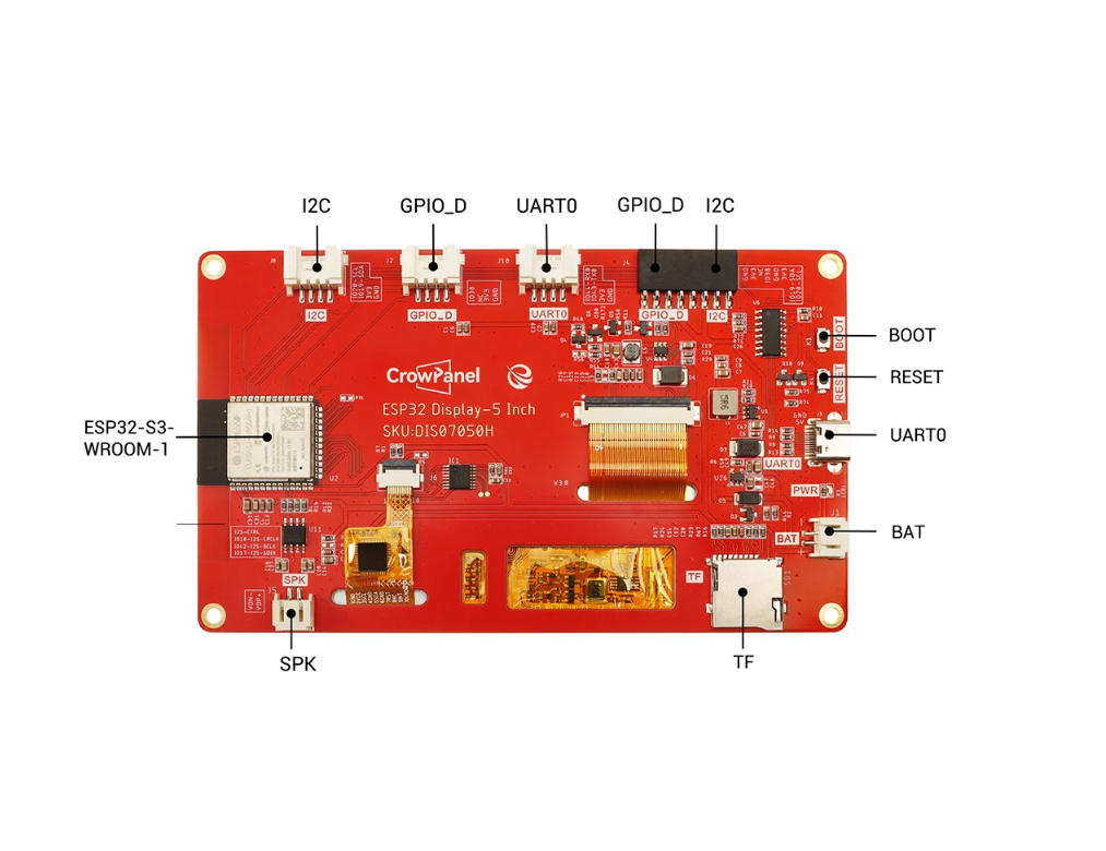 CrowPanel 5.0"-HMI ESP32 Display 800x480 RGB TFT LCD Touch Screen