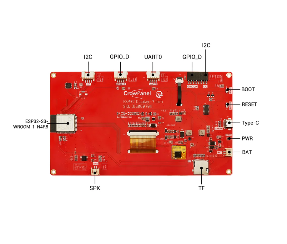 CrowPanel 7.0" -HMI ESP32 Display 800x480 RGB TFT LCD Touch Screen