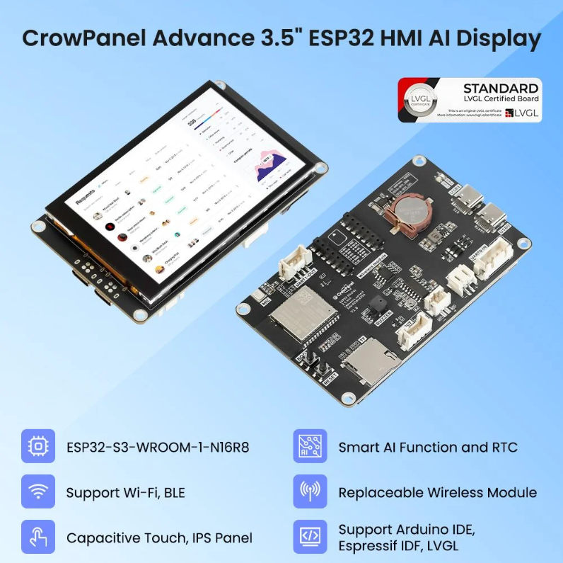 CrowPanel Advance 3.5“ HMI ESP32-S3 AI-Powered IPS Touch Screen (480x320) With Acrylic Case
