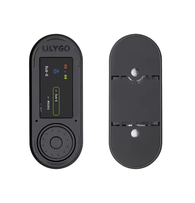 Black electronic device with digital display and control buttons on a white background, branded 'LILYGO'.
