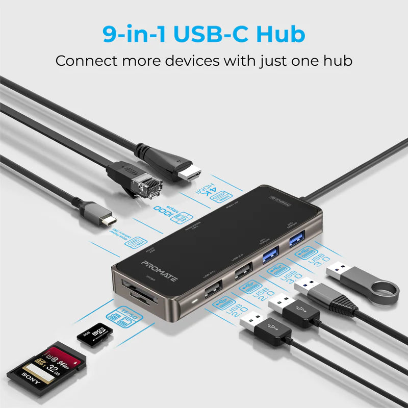 Compact Multiport USB-C Hub with 100W Power Delivery