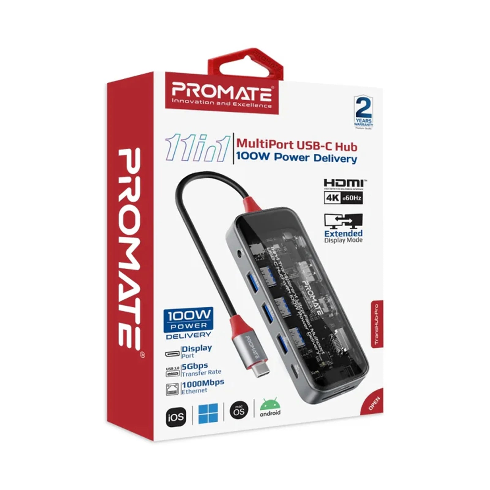 10-in-1 Transparent Ultra-Fast Multiport USB-C Hub with 100W Power Delivery