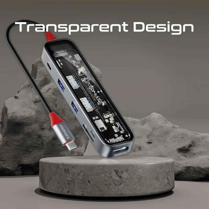 7-in 1 Transparent Multiport Slim USB-C Hub with 100W Power Delivery