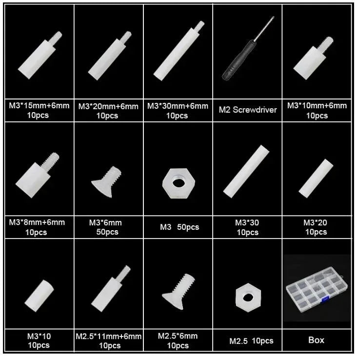 White Nylon Screw Set - Robot Pi Shop