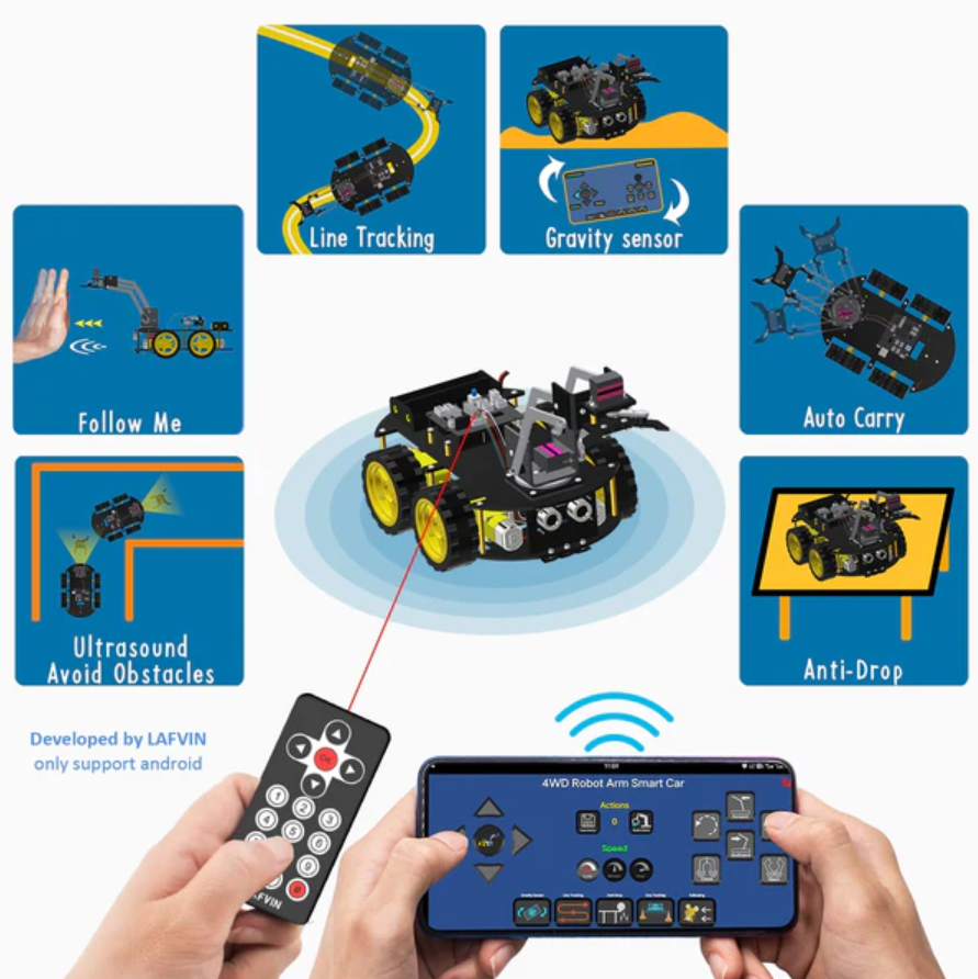 Mechanical 4WD Robot Arm Car Kit