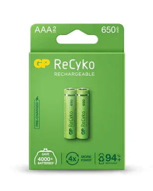 GP ReCyko battery 650mAh AAA (2 battery pack) - Robot Pi Shop