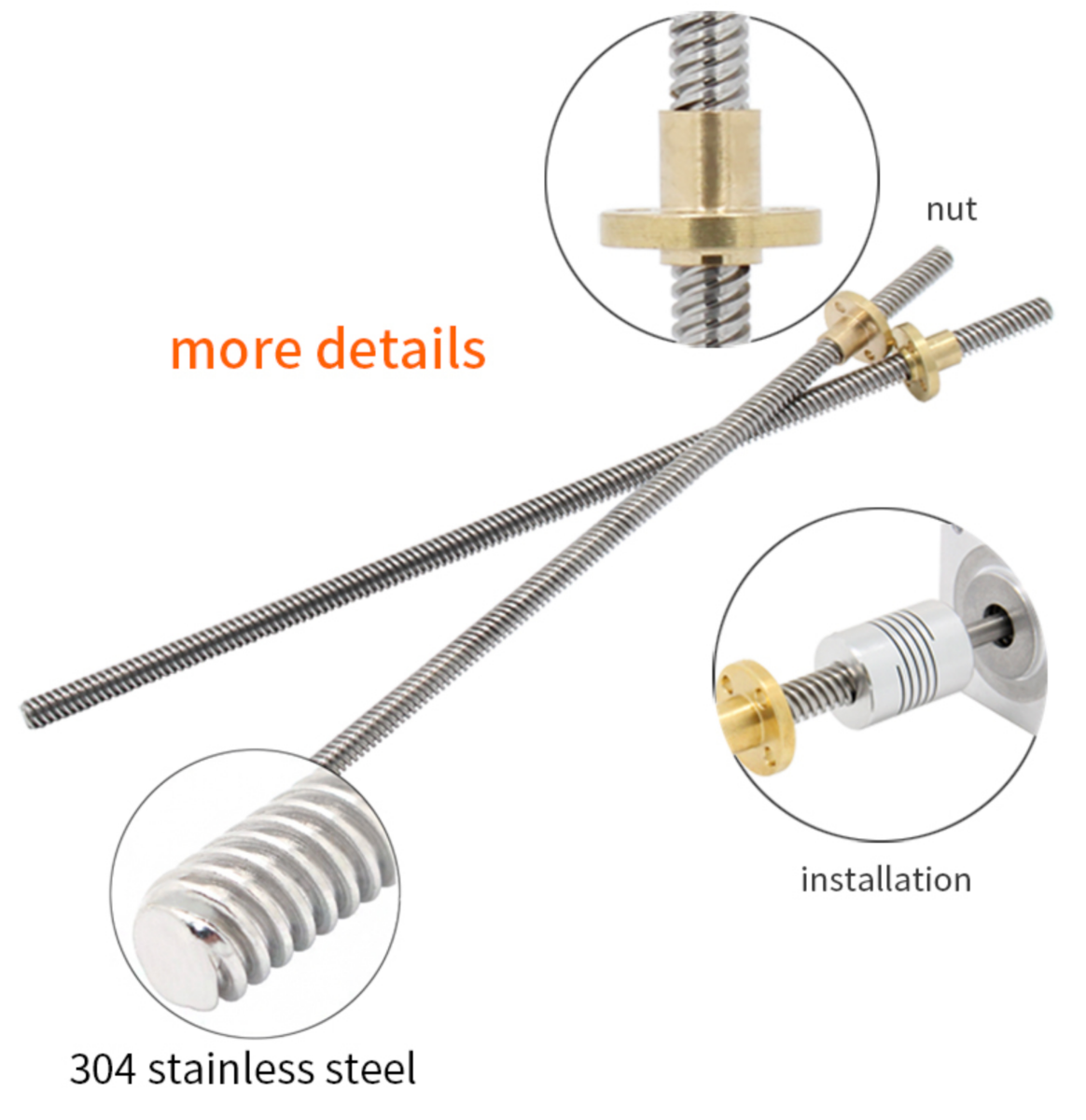 Lead Screw 300mm with 8mm Trapezoidal Screws Copper Nuts