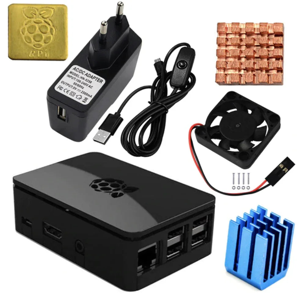 Raspberry Pi 3 Case + 5V Cooling Fan With Screws + Heat Sink + 5V 2.5A USB Charger Adapter Enclosure Kit - Robot Pi Shop
