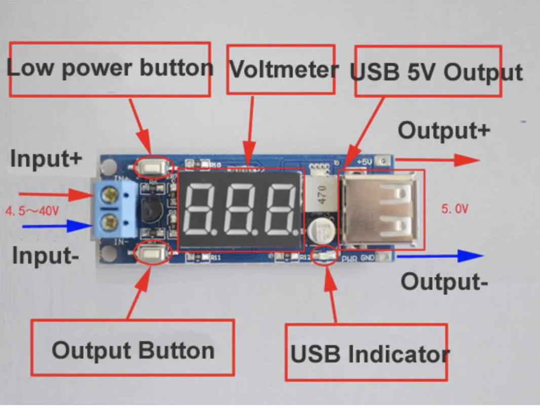 DC 4.5-40V To 5V 2A USB Charger - Robot Pi Shop