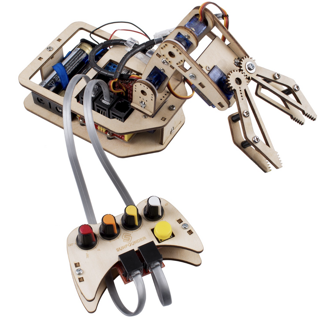 SunFounder Uno Robotic Arm Kit DIY 4-Axis Wooden Mental Servo Rollarm