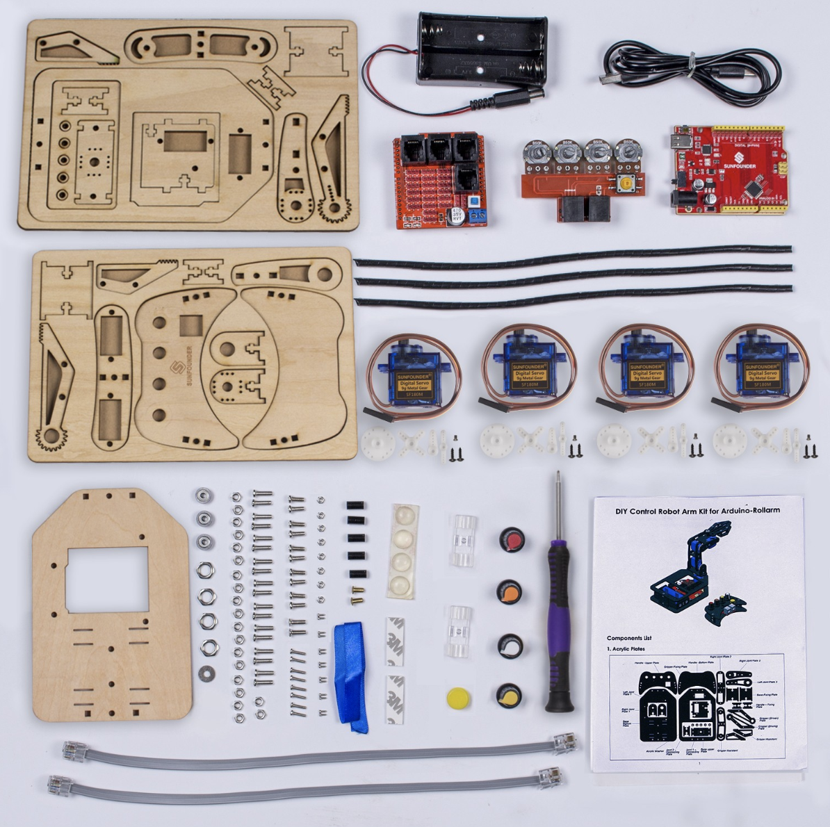 SunFounder Uno Robotic Arm Kit DIY 4-Axis Wooden Mental Servo Rollarm