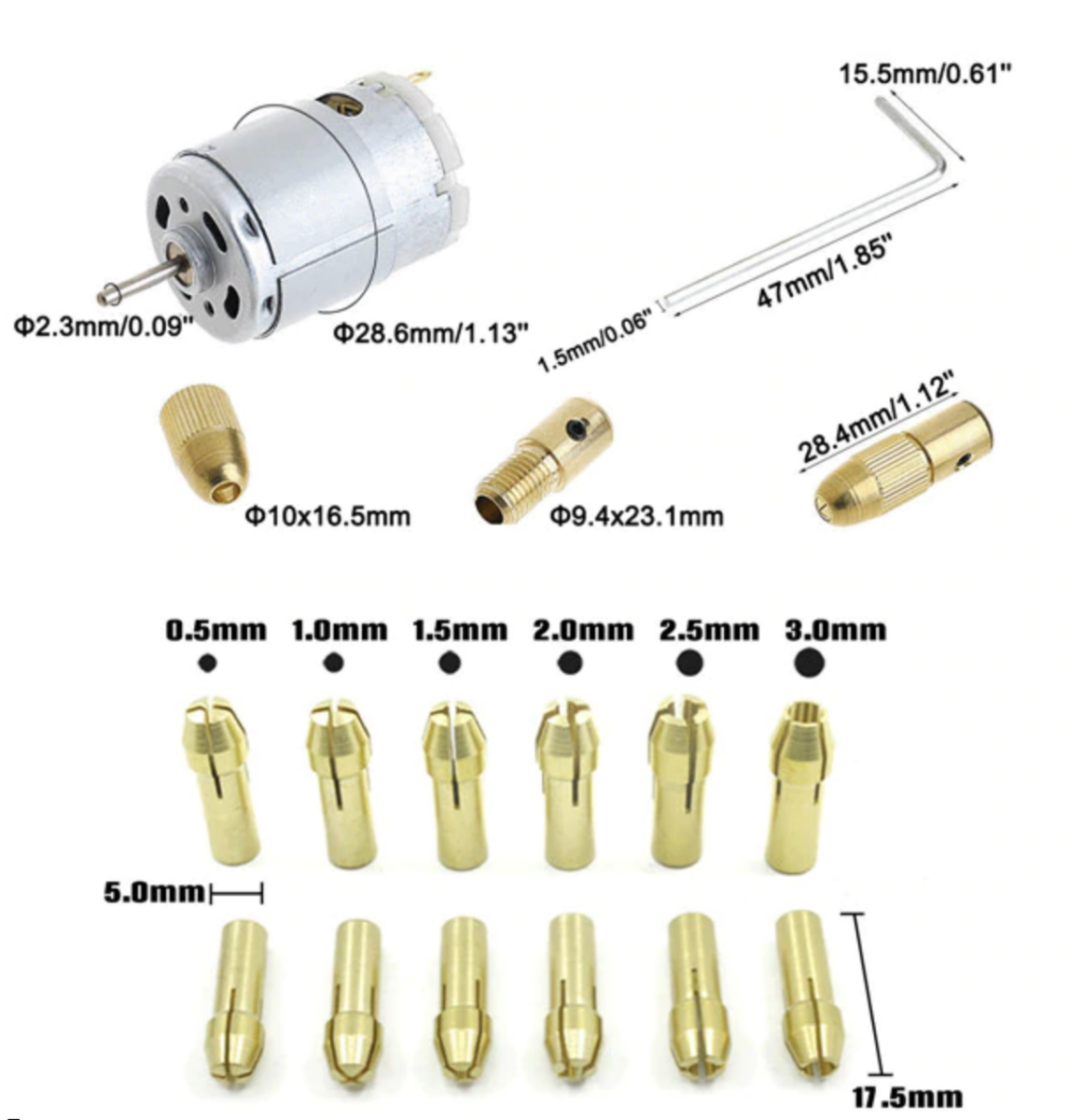 DC 12V 500mA Mirco Motor With 5pcs 0.5-3.0mm Drill
