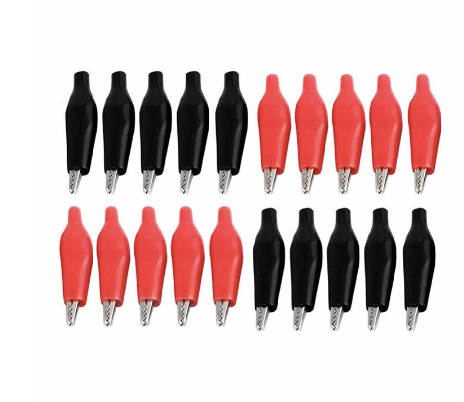28mm Metal Alligator Clips 10 Red & 10 Black