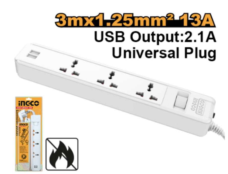 INGCO Power Extension Socket 13 A with USB