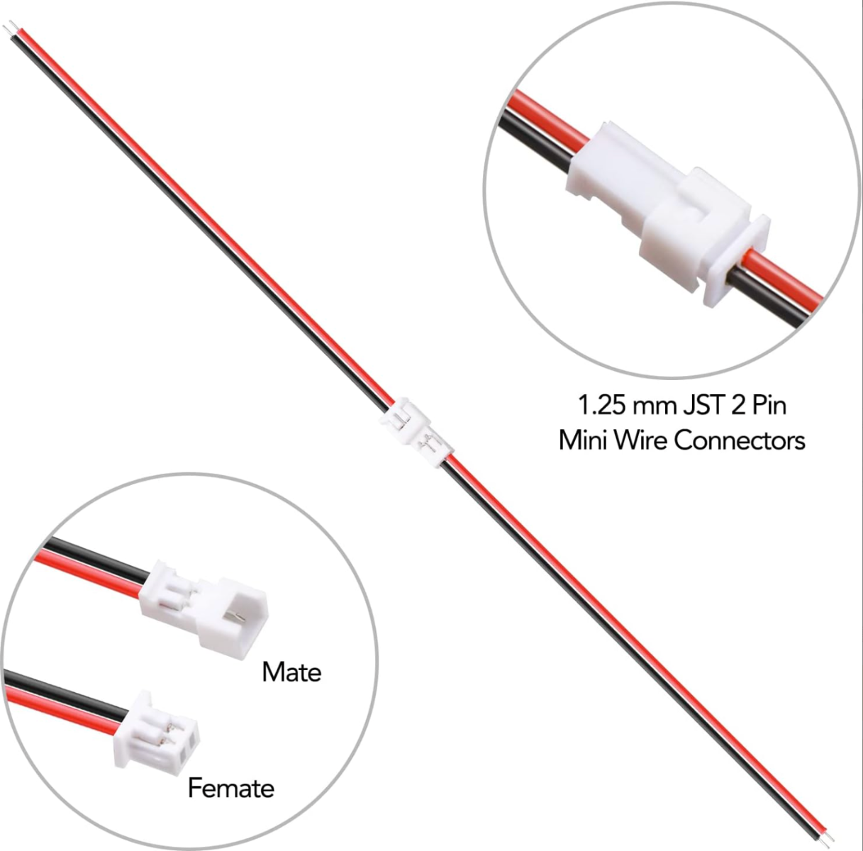 JST 2-Pin XH2.54 Male & Female with Wire Cable