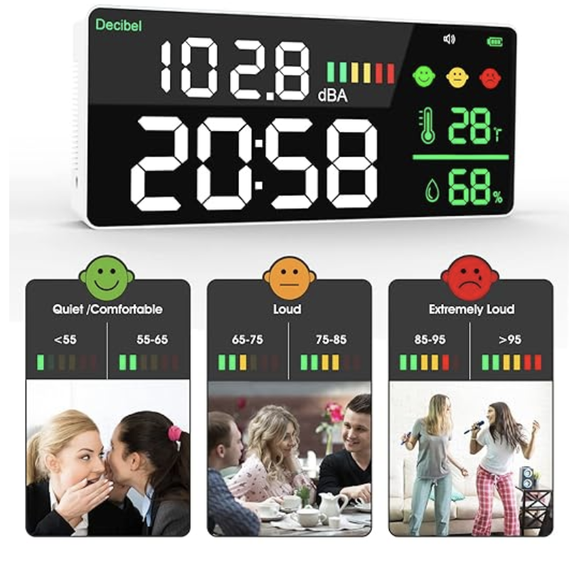 Clock, Decibel Meter with Temperature and Humidity