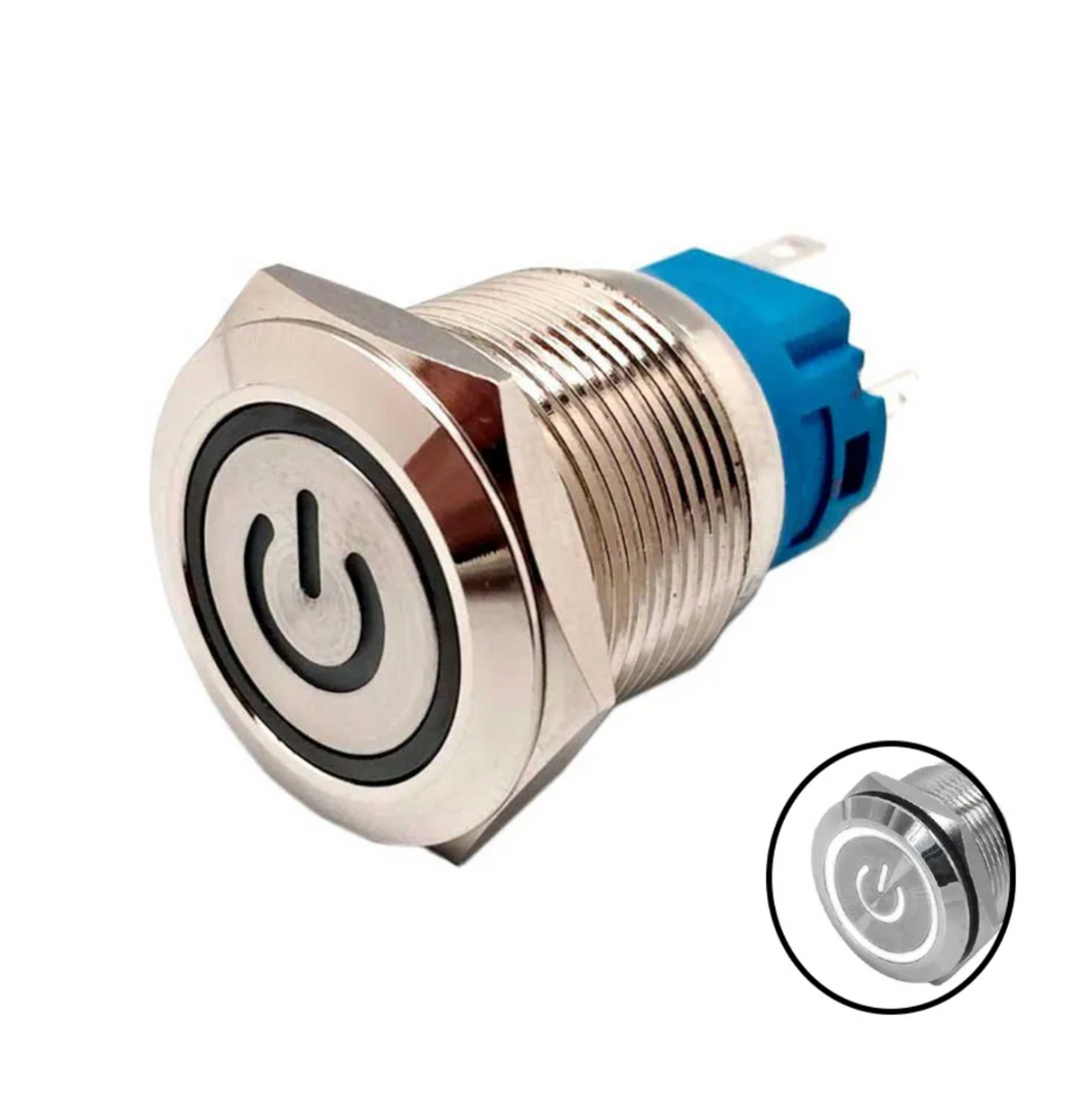 Metal Push Button Switch (12V-24V), Momentary Reset 12mm