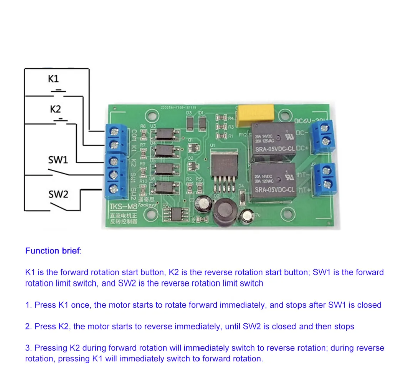DC 6V 12V 24V DC Motor Forward and Reverse Controller