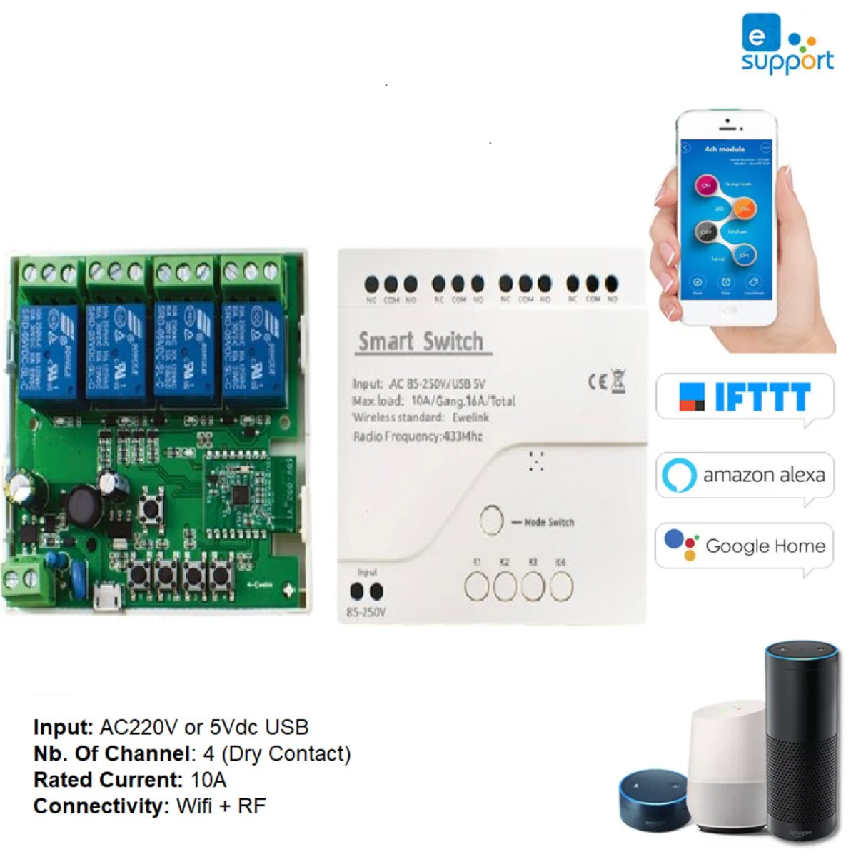 Ewelink Smart Switch 4 Channel – Input 220Vac