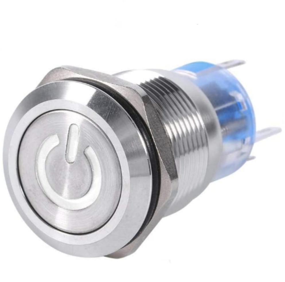 Metal Push Button Switch 12V(12V-24V), Momentary Reset 16mm