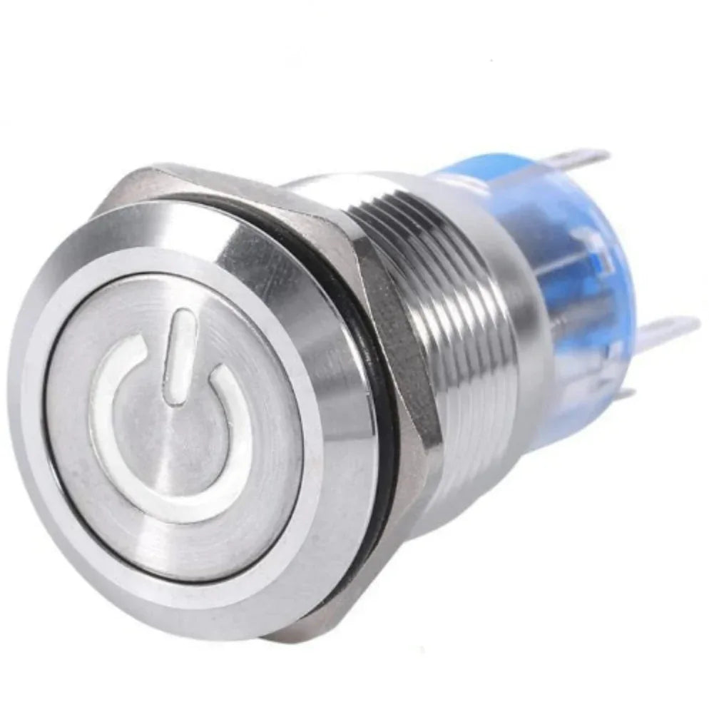 Metal Push Button Switch White Power, 5V(3V-6V), Momentary Reset, 16mm